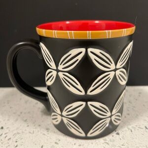 STARBUCKS Hawaiian Embossed Tiki Flower 2008 Collectible Coffee Mug Red & Black